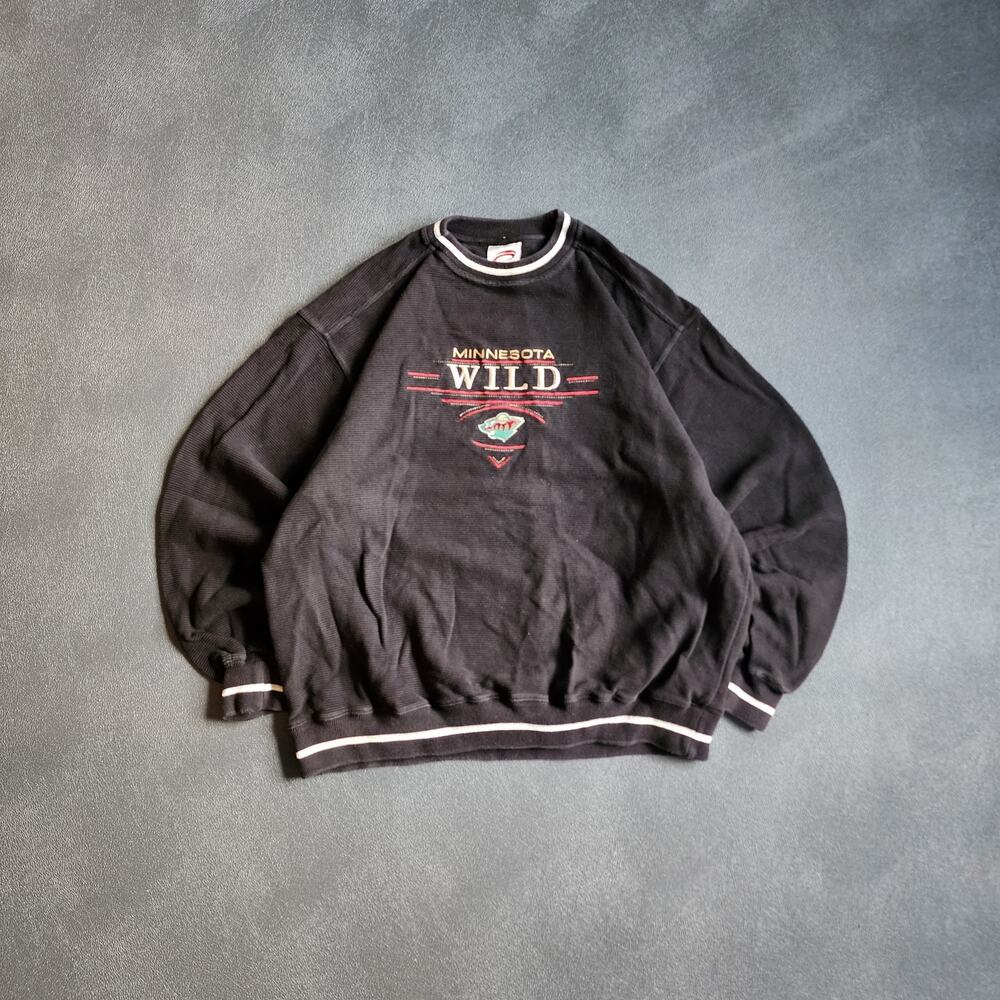 Vintage 90's Minnesota Wild NHL Embroidered Black Sweatshirt Large